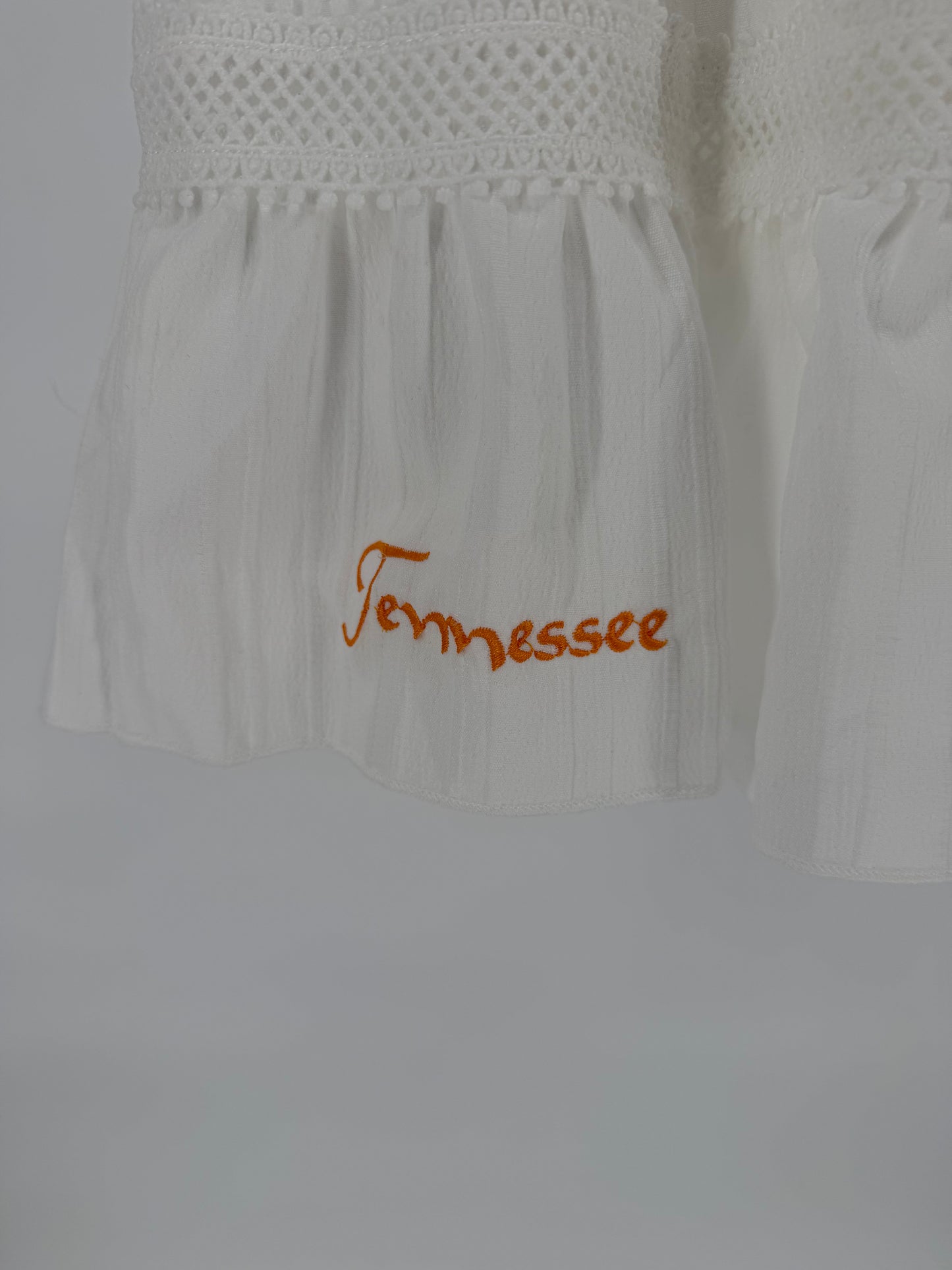 Girls White Elastic Bodice Tennessee Embroidered Dress
