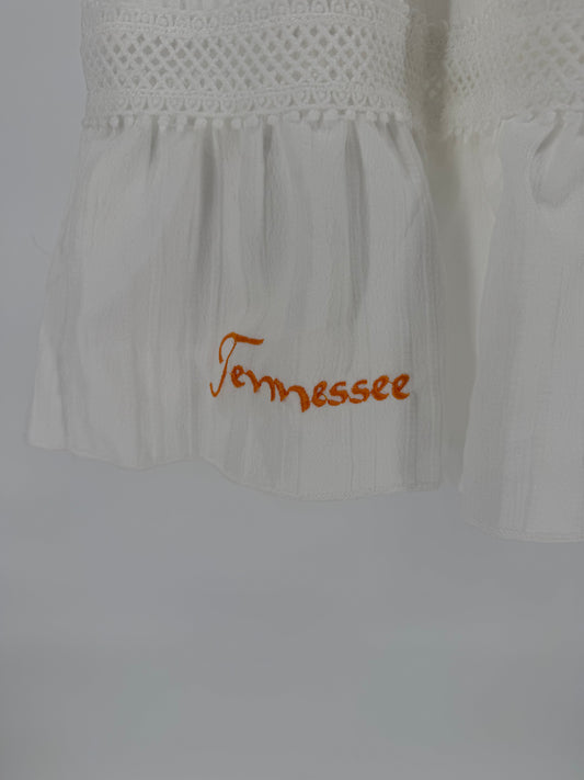 Girls White Elastic Bodice Tennessee Embroidered Dress