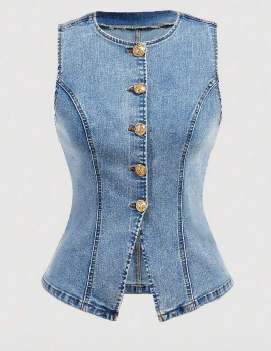 Denim Light Wash Vest with Buttons