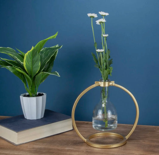 Floating Glass Bud Vase with Brass Finish Holder