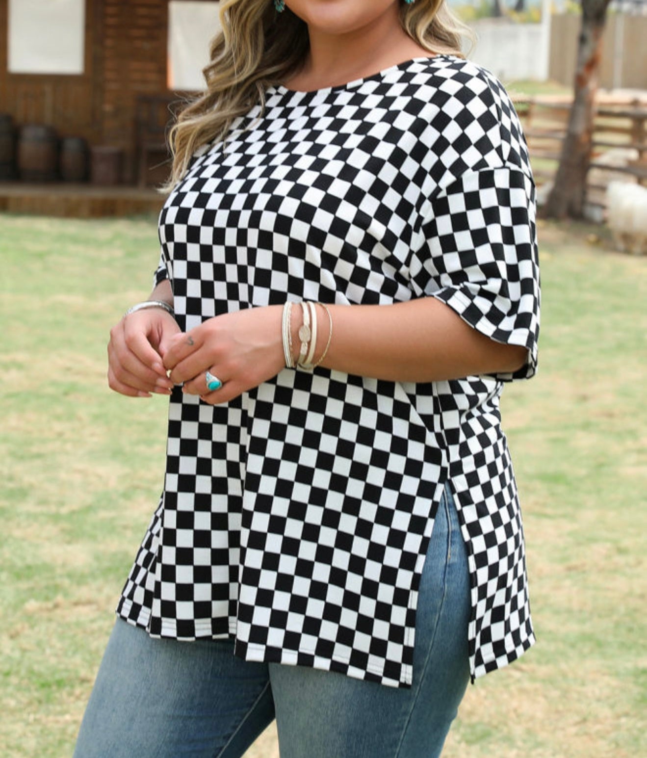 Black and White Top with Side Splits
