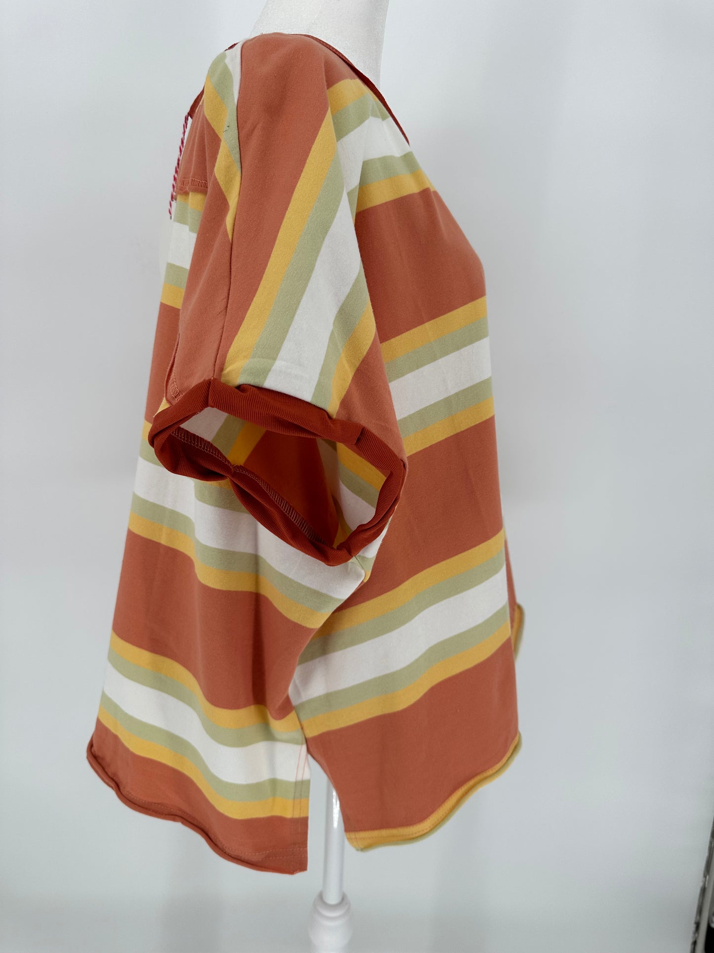 Umgee Burnt Orange Striped Crop Top with Side Splits