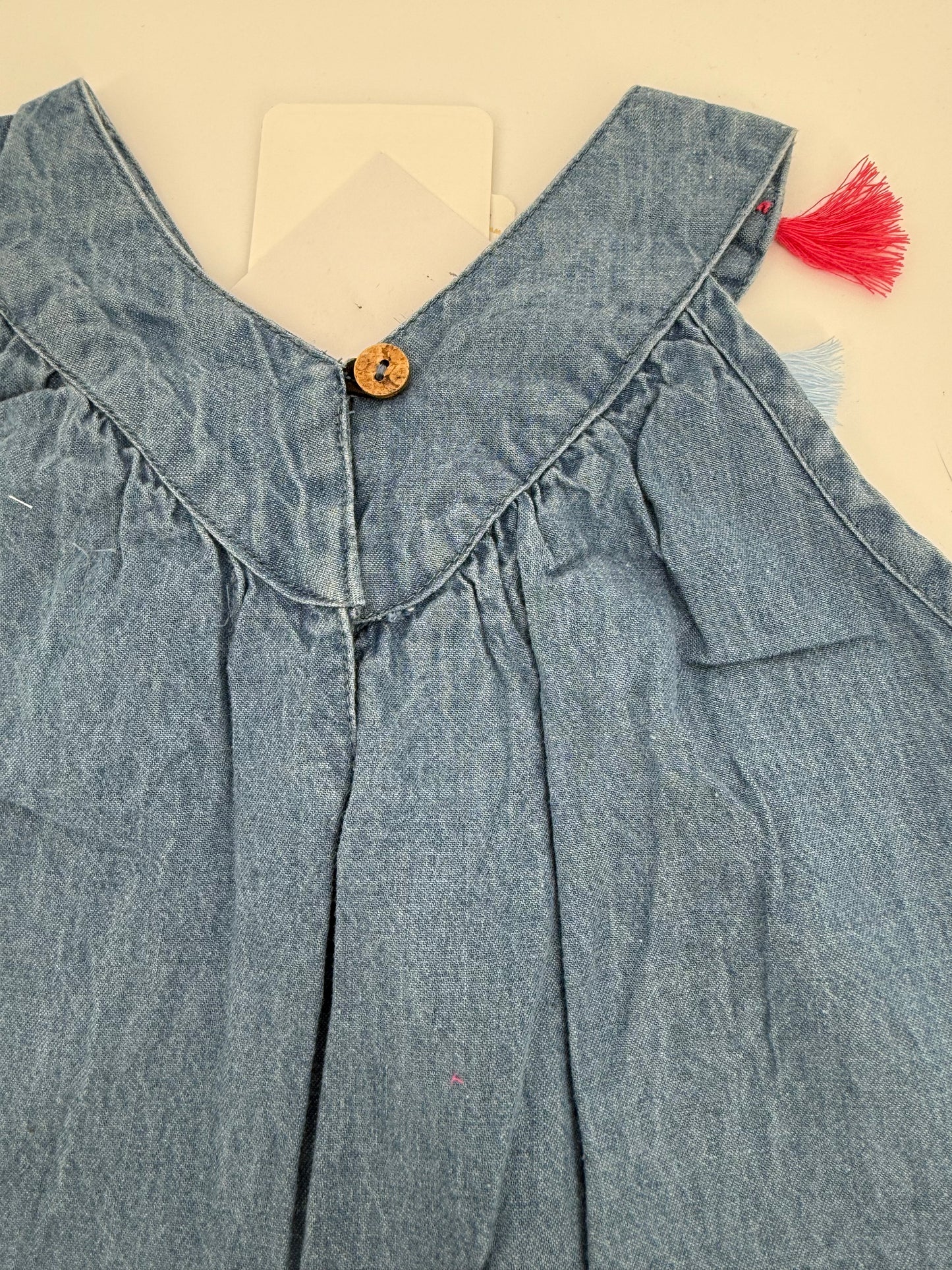 Blue Denim Tassel Detail Bubble Suit by Mudpie