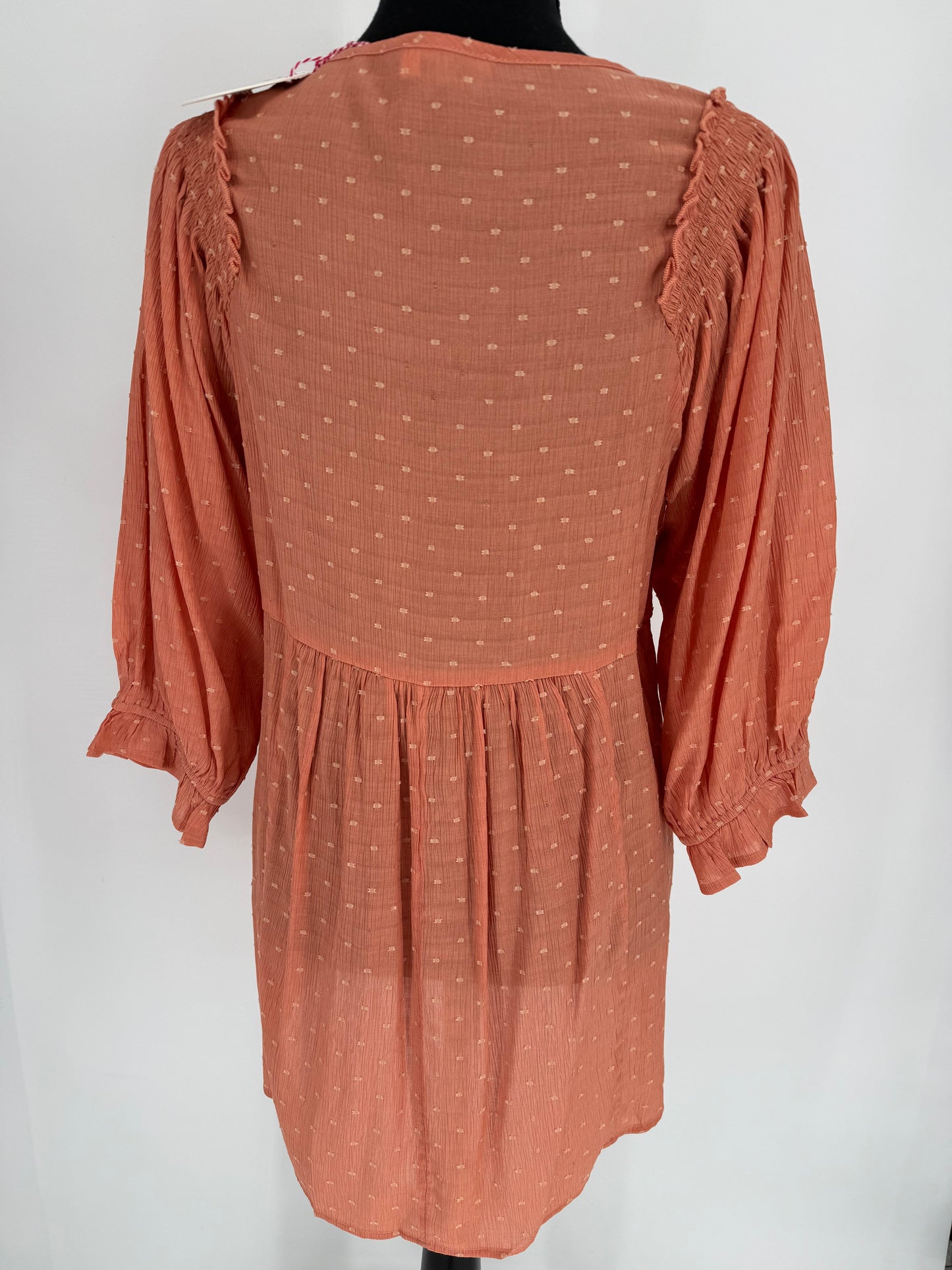 Umgee Coral Blouse with Smocked Detail Sleeves