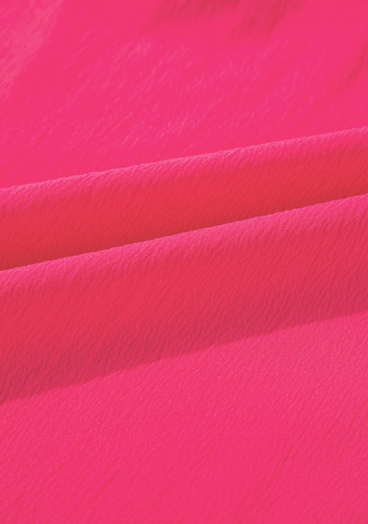 PP28 Strawberry Pink Pleated O Neckline Top with Embroidered Flutter Sleeves