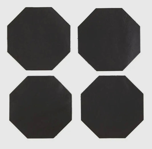 Sips Black Leather Coaster Set of 4