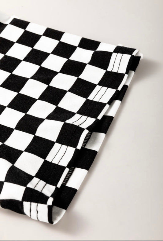 Black and White Checkered Top with Side Splits