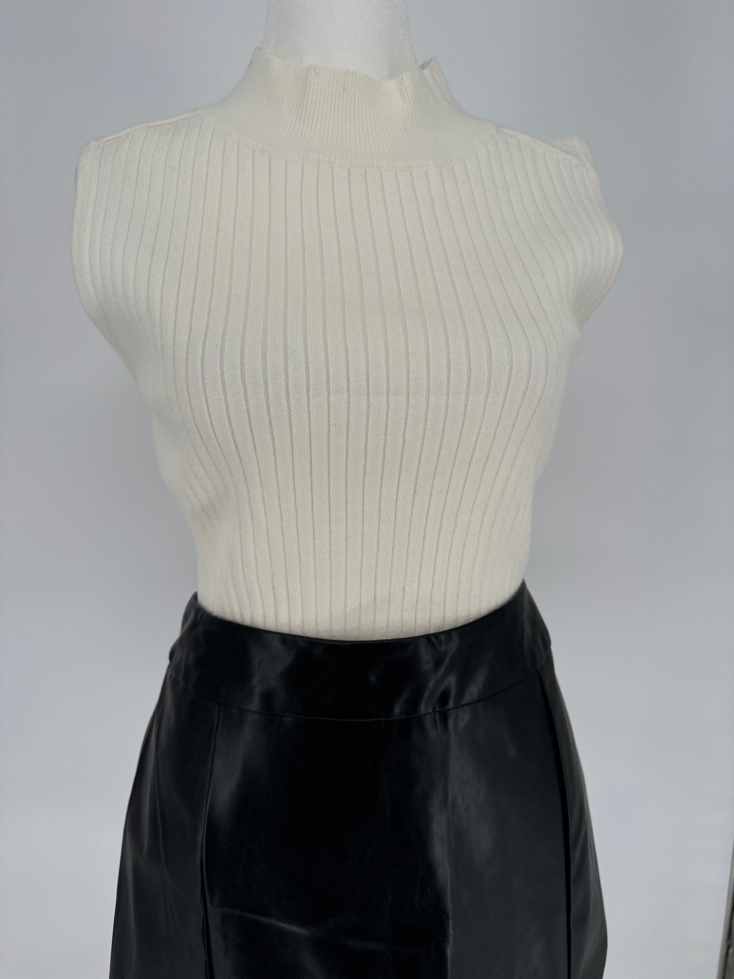 White Turtleneck Sleeveless Sweater