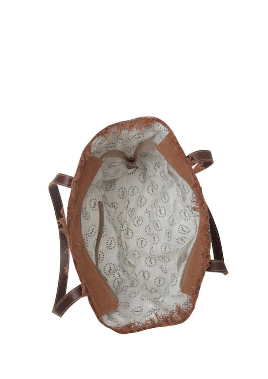 MY13 MYRA BRAND Unique Patchwork Style Double Strap Shoulder/Tote Bag with Real Cow Hair Detail