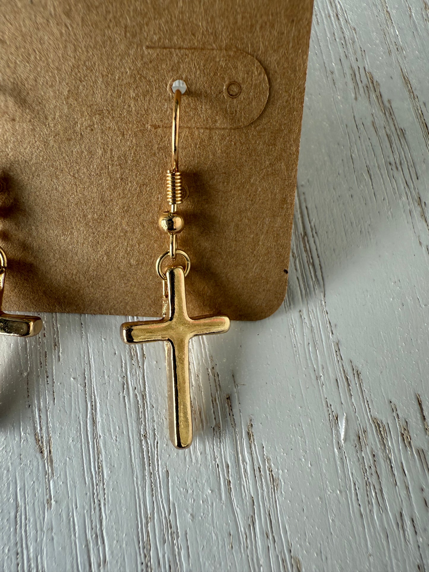 Gold Dangle Cross Earrings
