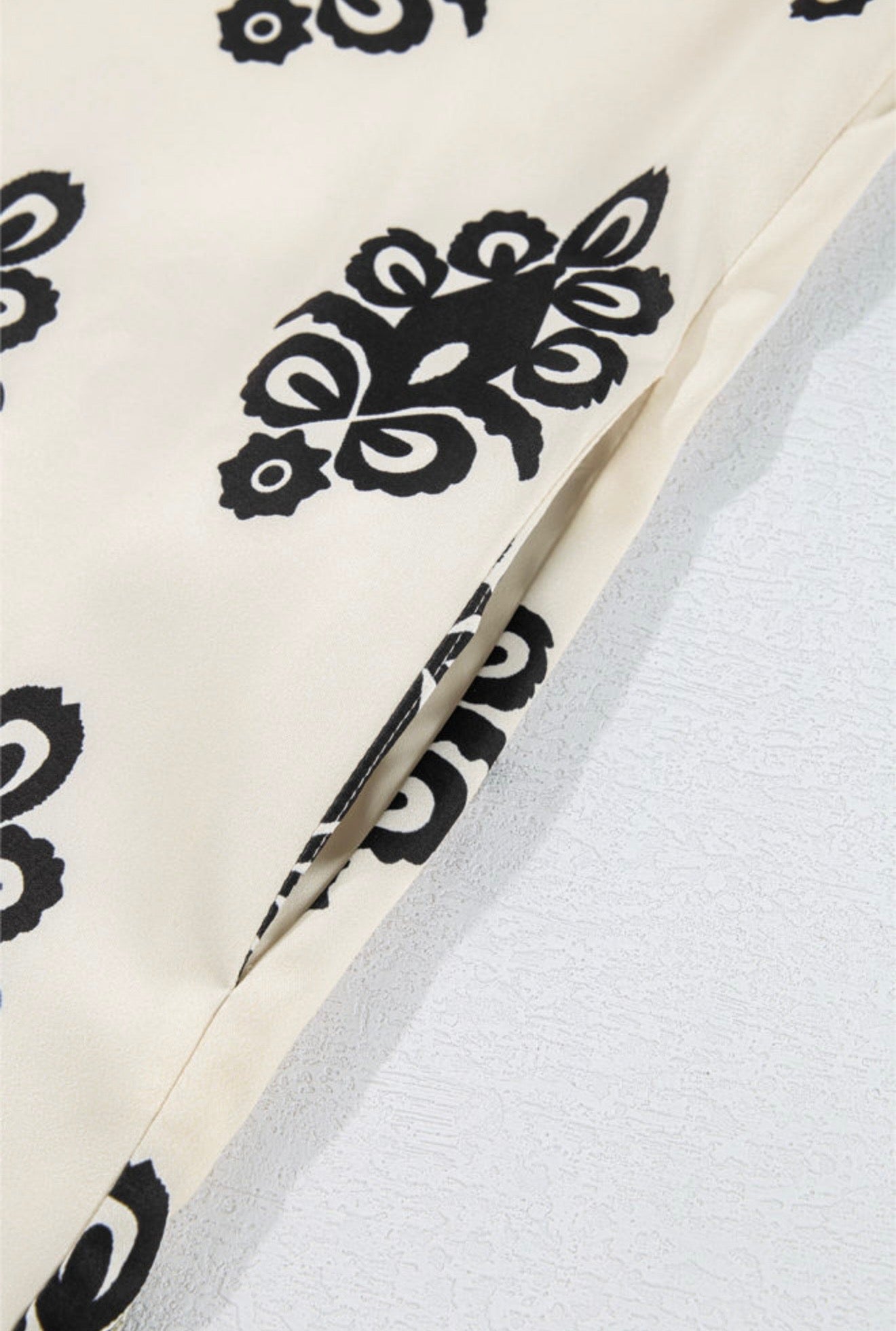 Ivory and Black Print Dress with Back Tie at neck