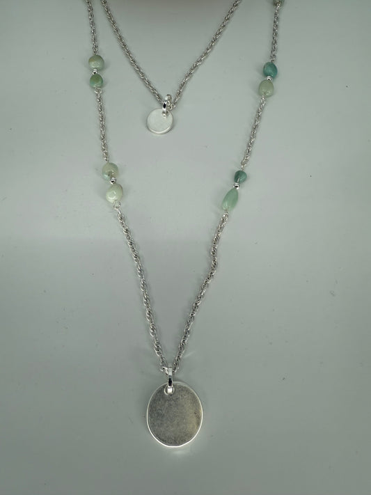 Trezo Silver and Beaded 2 Layer Necklace and Bracelet with Magnetic Closure