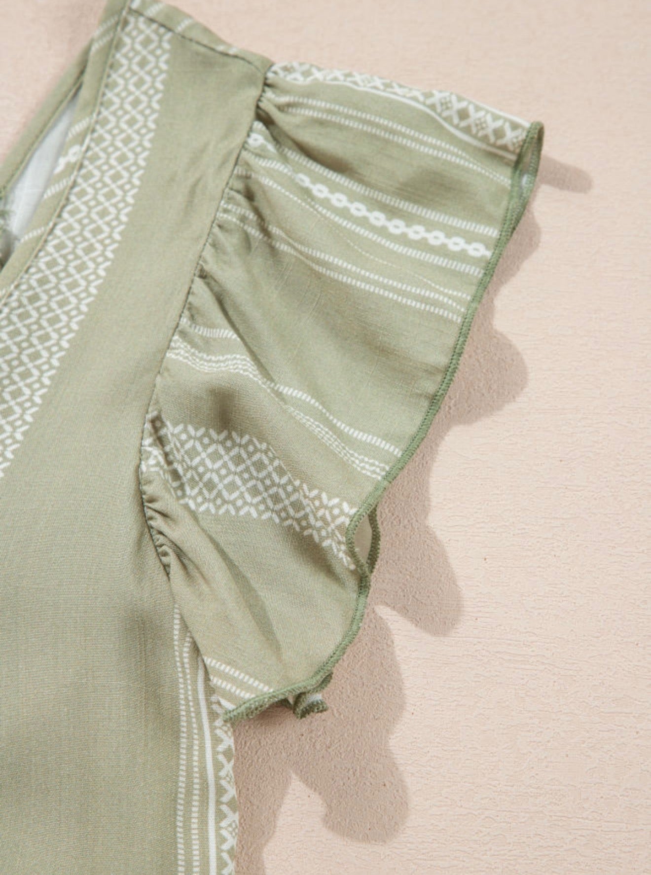 Green Top with Cap Sleeves and Subtle White Stripe