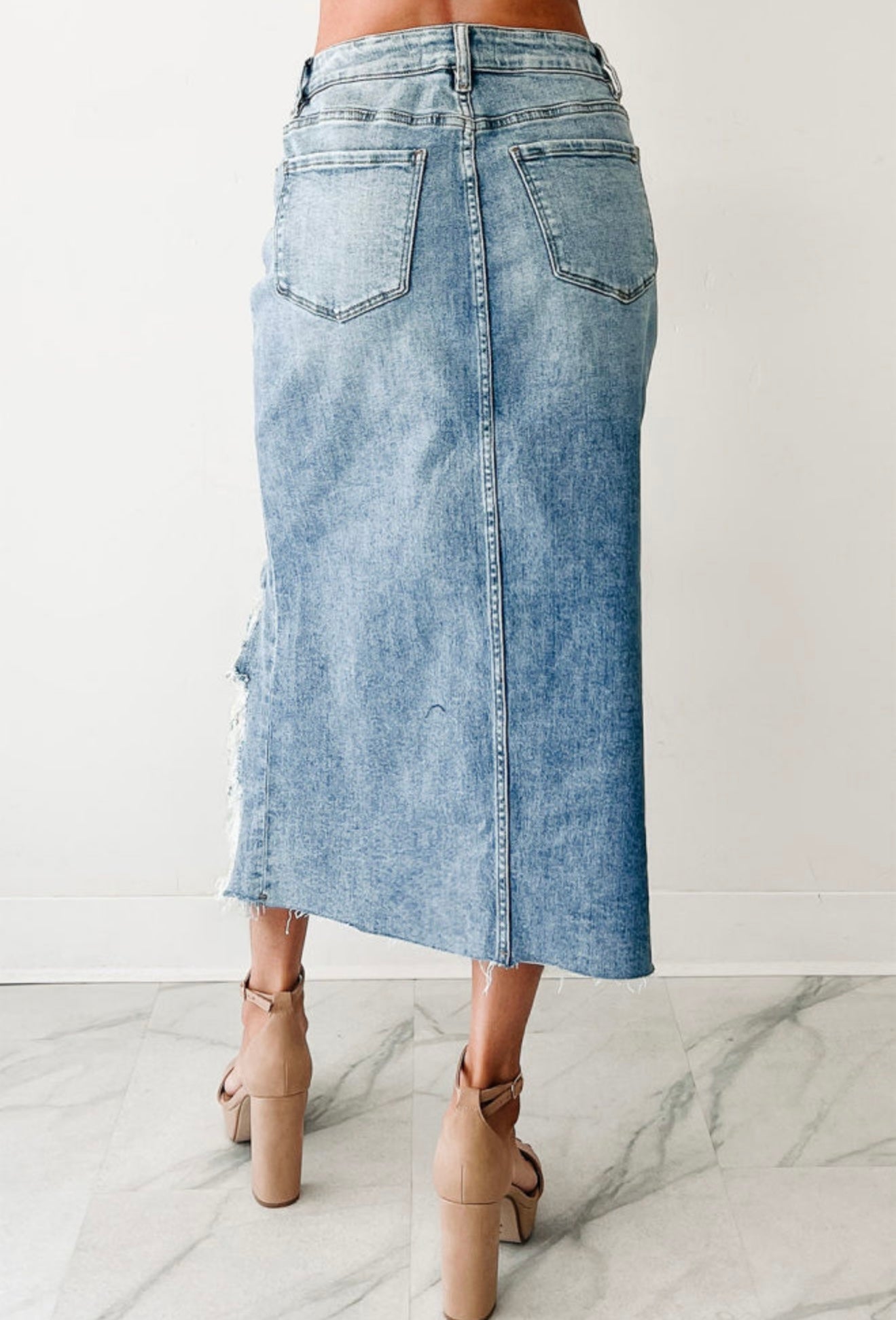 Distressed Denim Skirt with Interesting Hemline