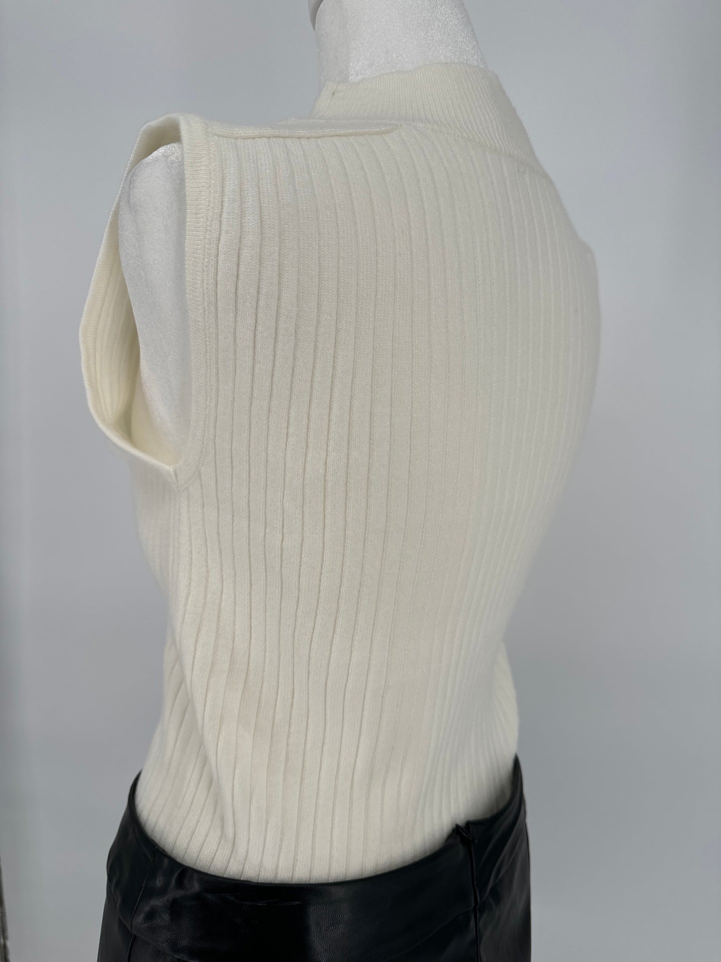 White Turtleneck Sleeveless Sweater