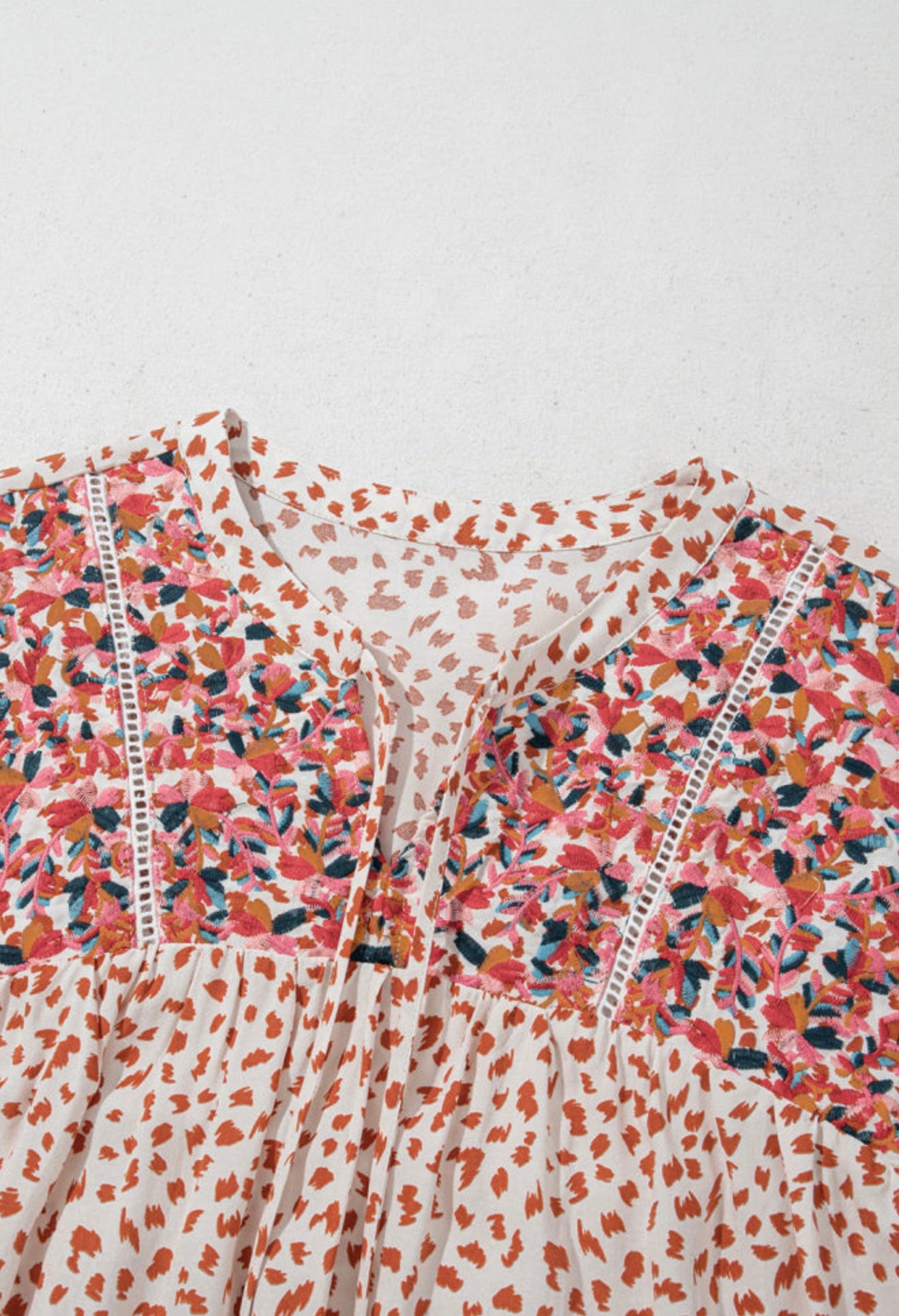 Multi Color Embroidered Top With Tassel Tie