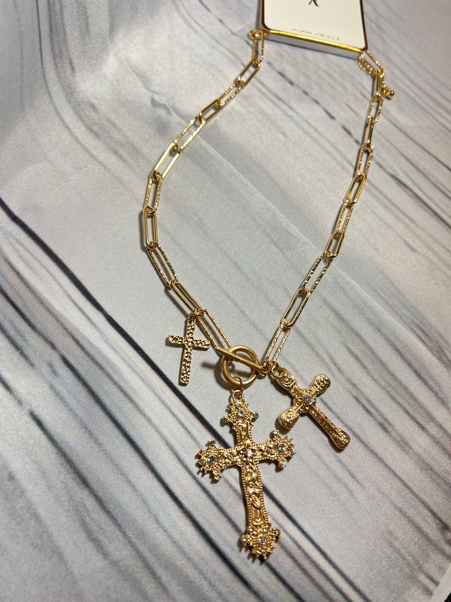 Gold Three Cross Necklace