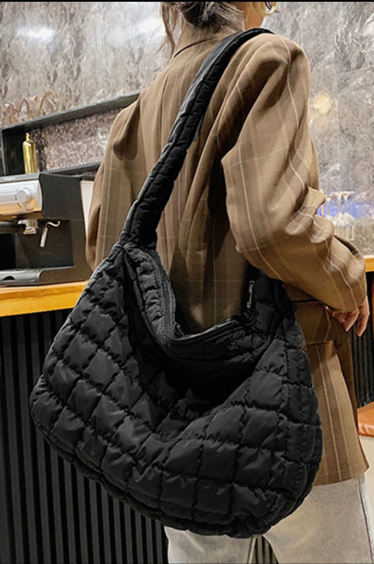 Black or Ivory Puffer Shoulder Tote Bag Purse