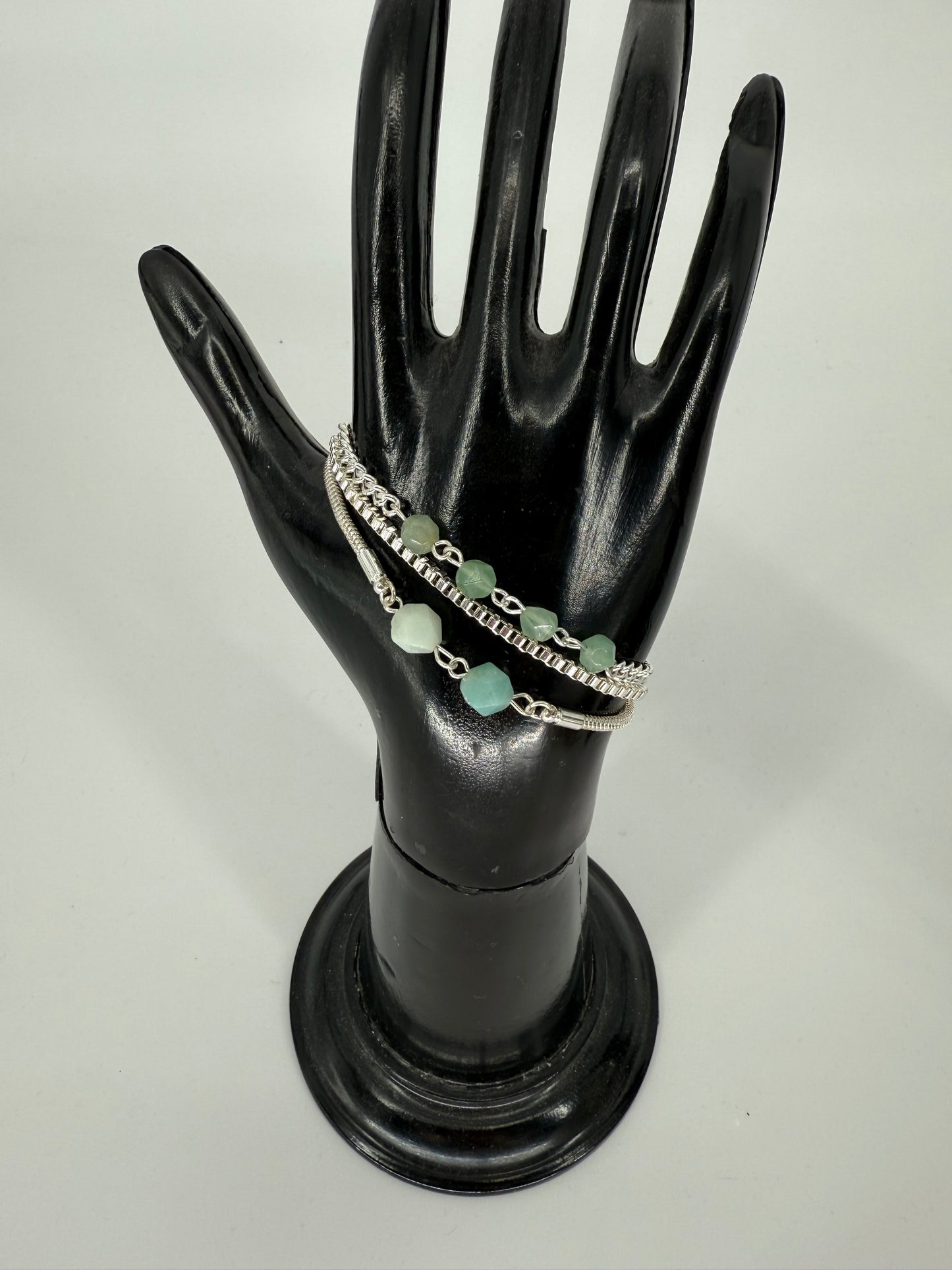 Trezo Silver and Beaded 2 Layer Necklace and Bracelet with Magnetic Closure