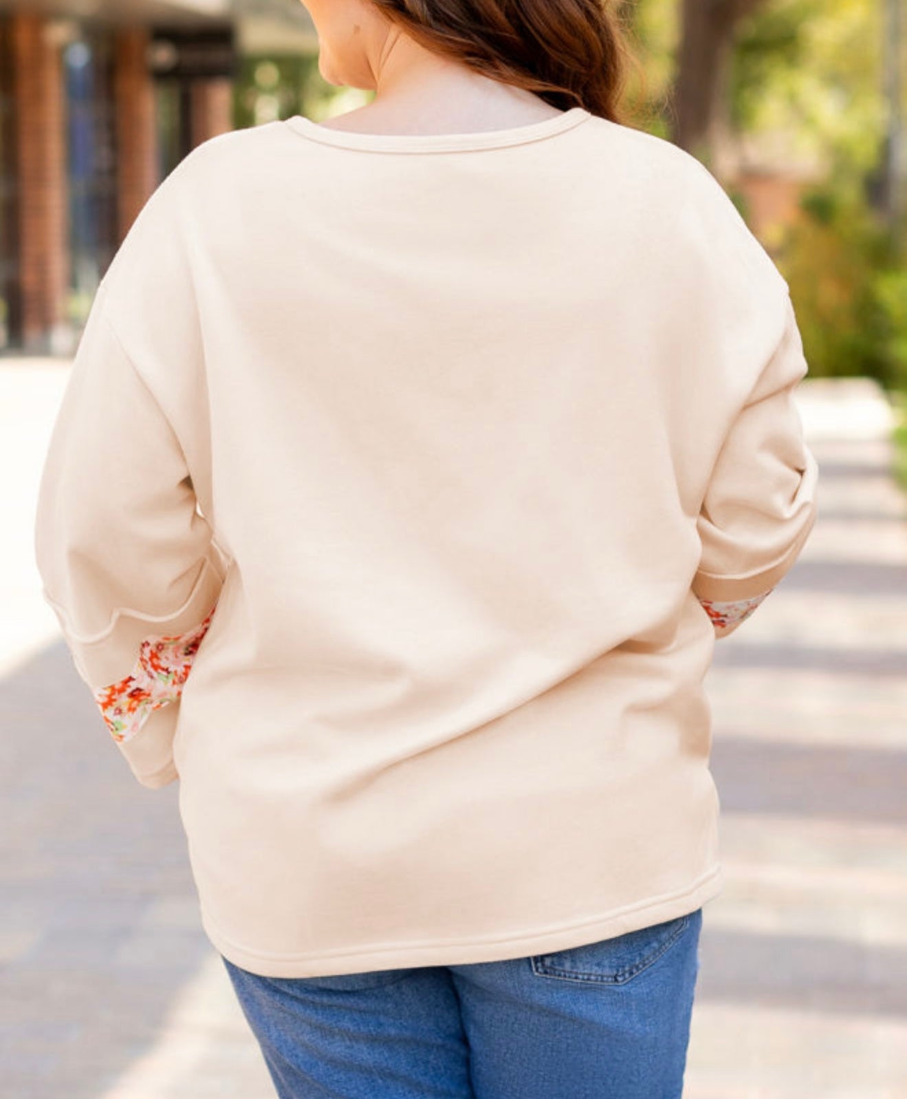 Flower Design Beige French Terry Top