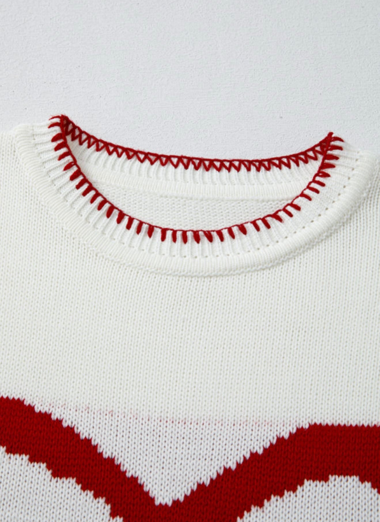 Bow Sweater with the sweetest Red accent blanket stitching details