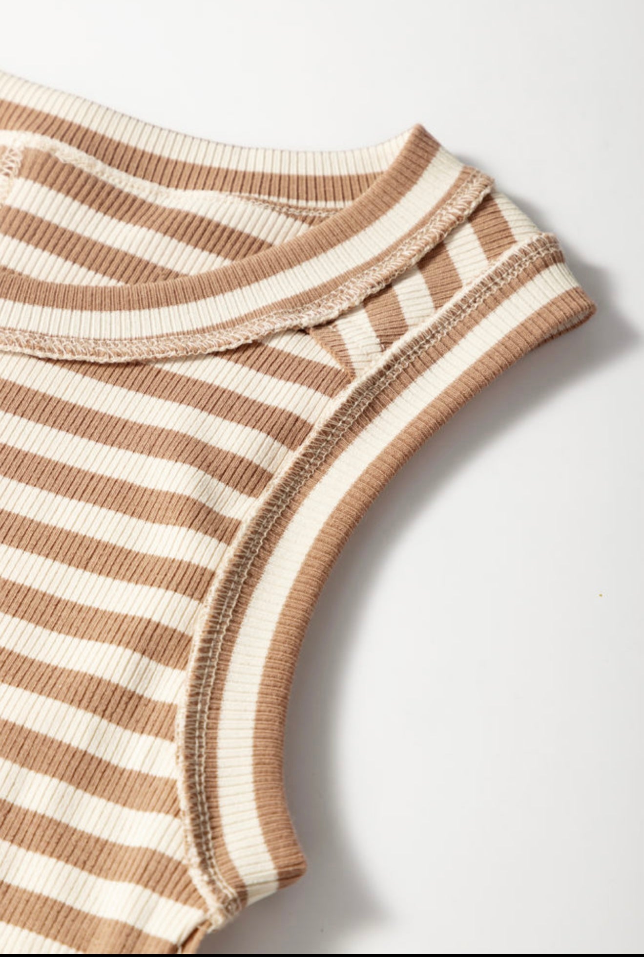 Tan and White Stripe Sleeveless Top