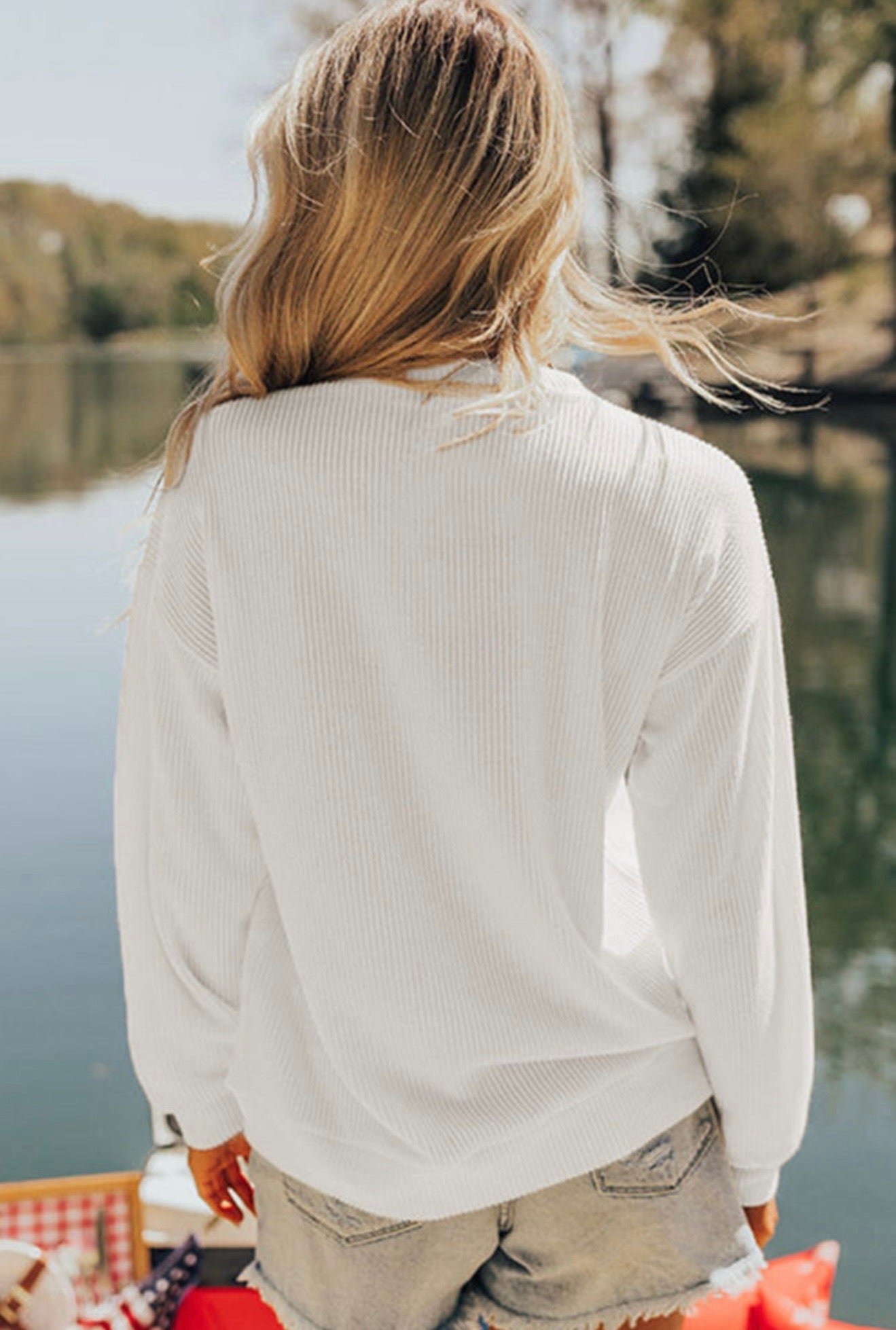 USA printed White Ribbed Texture Top