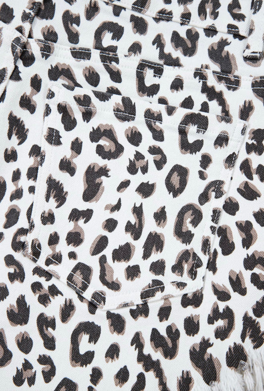 Animal Print Shorts with Frayed Hem