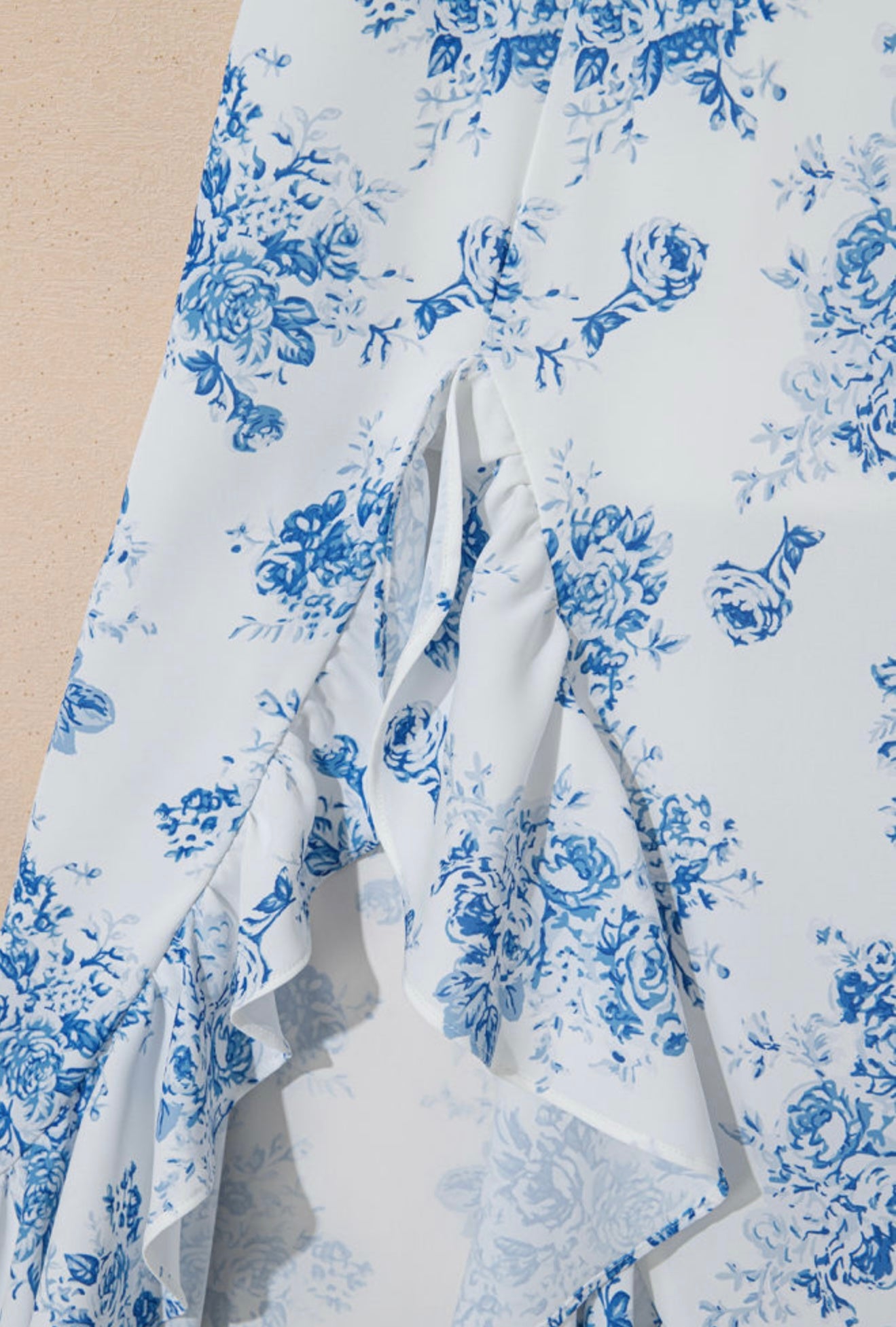 Blue and White Skirt with Ruffle Split