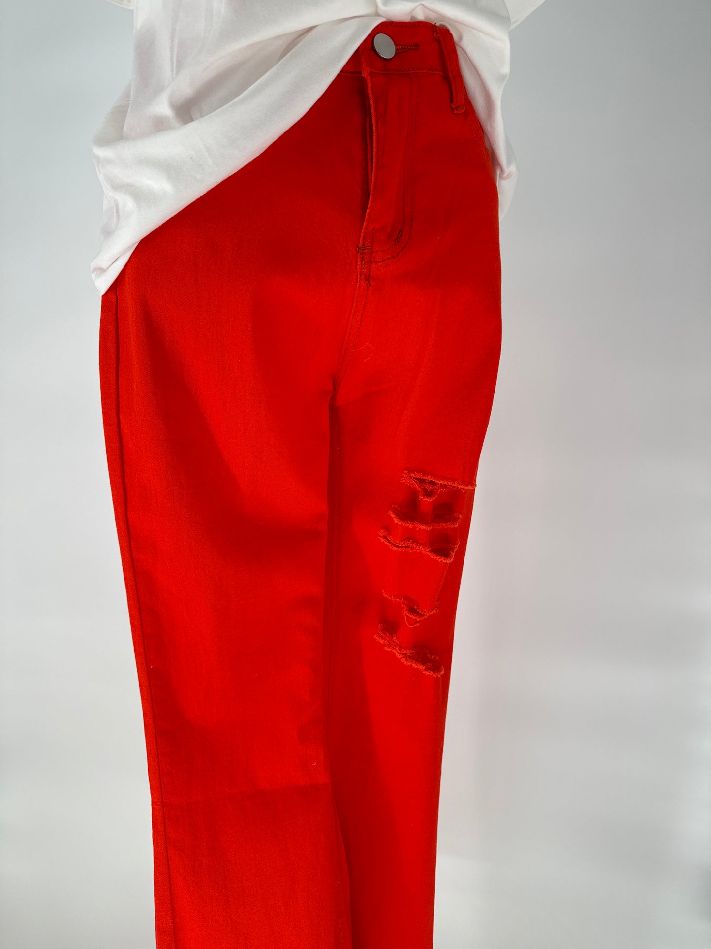 Orange Distressed Stretch Pants