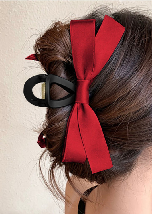 Red or Black Claw Clip with Bow