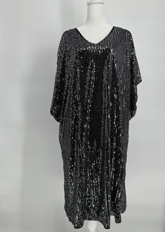 Sequin Dress with Short Sleeves and V-neck