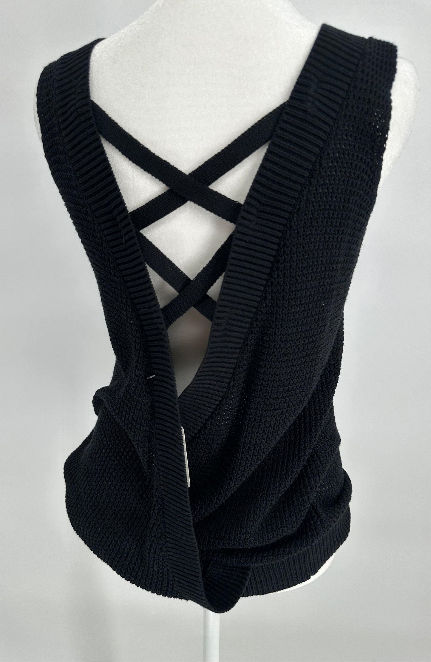 Black Sleeveless Sweater with Attractive Lattice Back