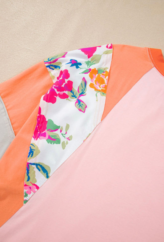 Orange and Peach Floral Block Style Top