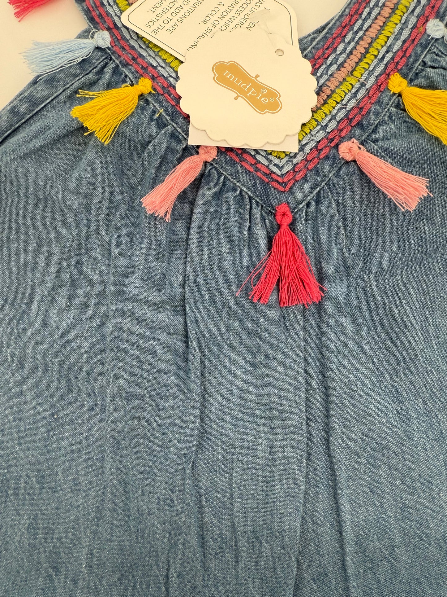 Blue Denim Tassel Detail Bubble Suit by Mudpie