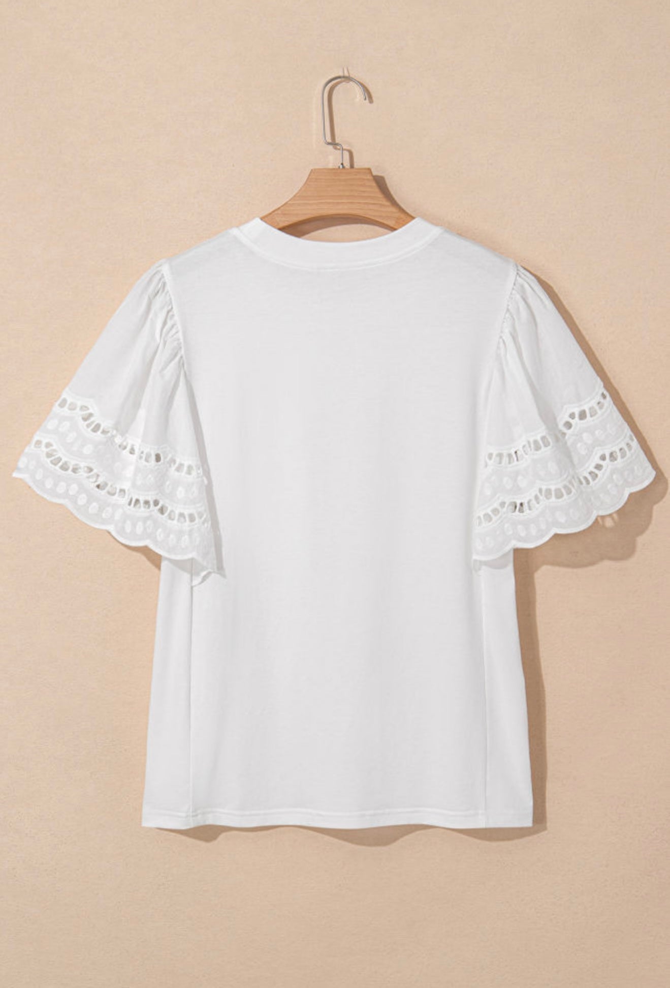 White Eyelet Ruffled Butterfly Sleeve Top