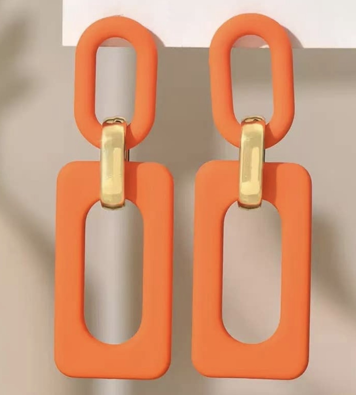 Orange Gameday rectangle-shaped dangle earrings by Ivy's Gifts & Boutique with a bold, sporty design perfect for game day accessories.