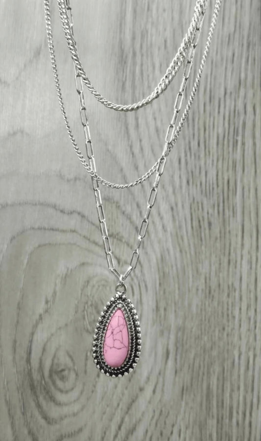 Faux Pink Turquoise Layered Necklace