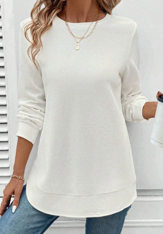 White thermal Top with Rounded Hem