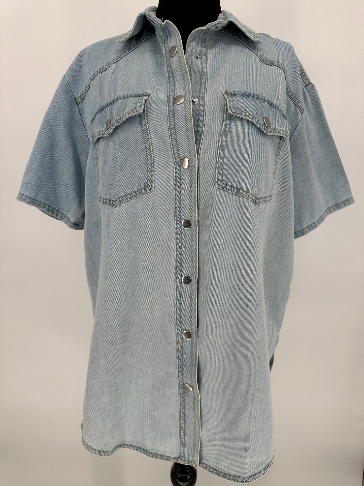 Light Wash Denim Snap Front Shirt/Jacket