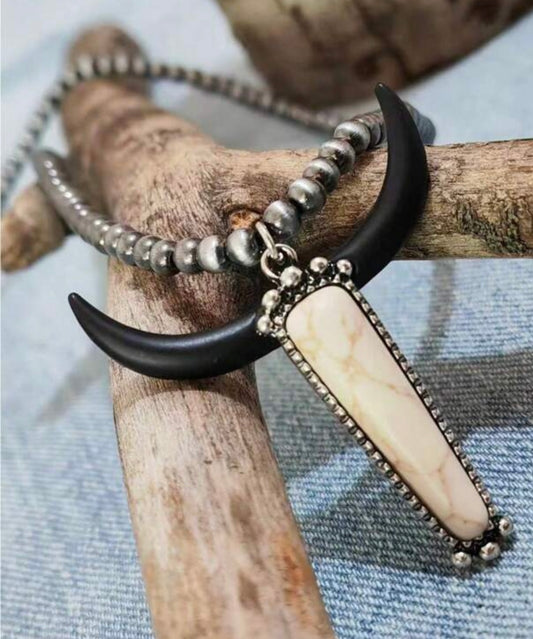 Steer Head on Faux Navaho Pearl Chain
