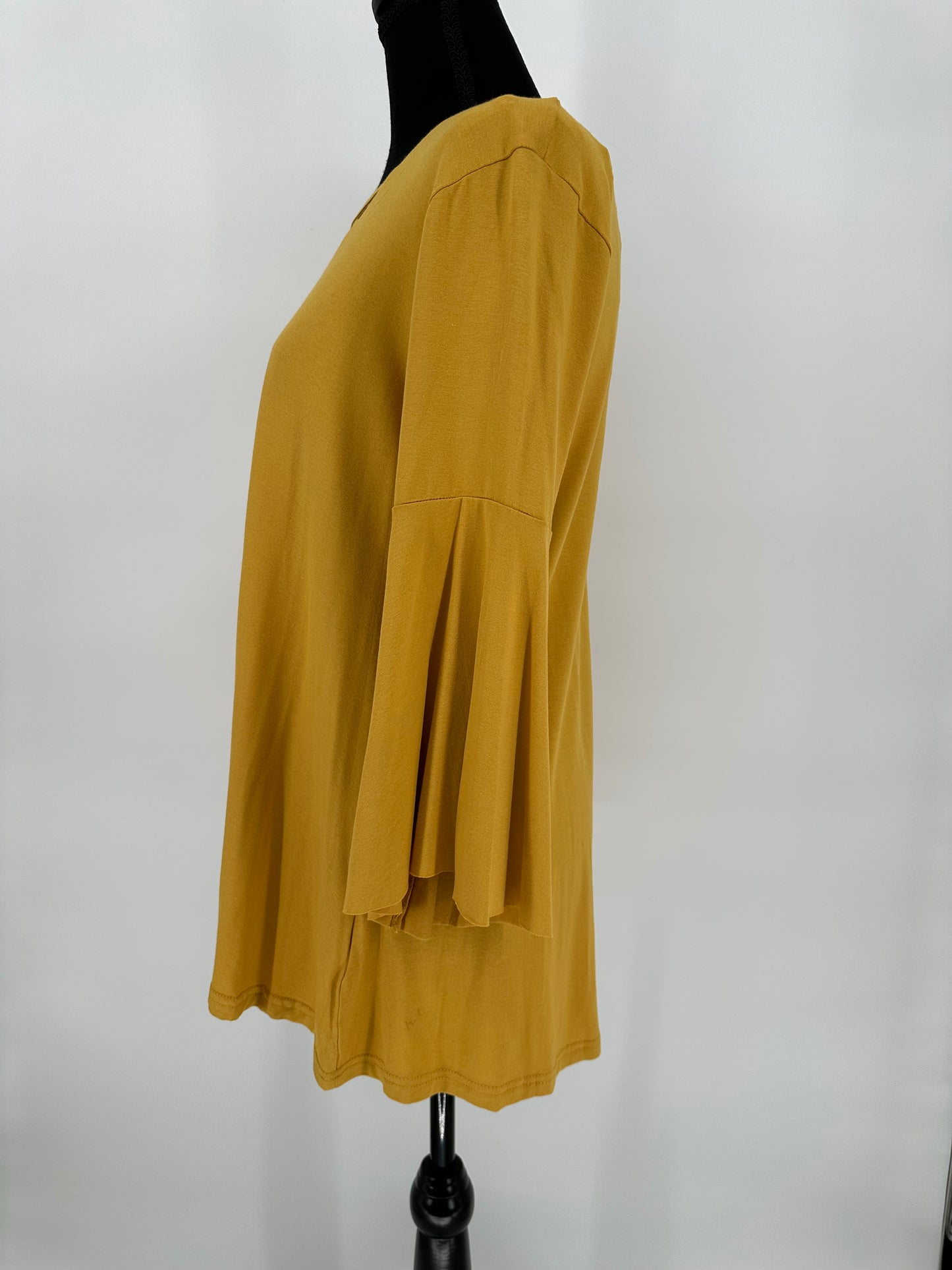 Umgee Mustard Lattice Neck/Back Detail Top