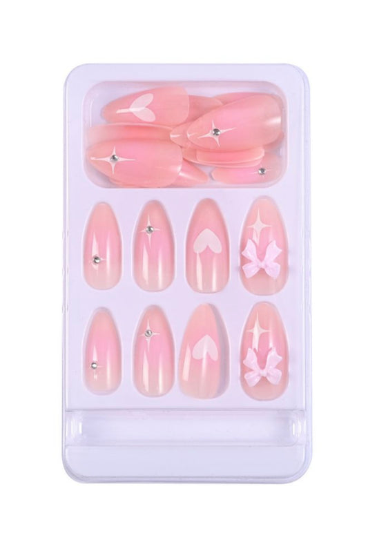 Finger Nail Cover Set Pink Bows and Hearts