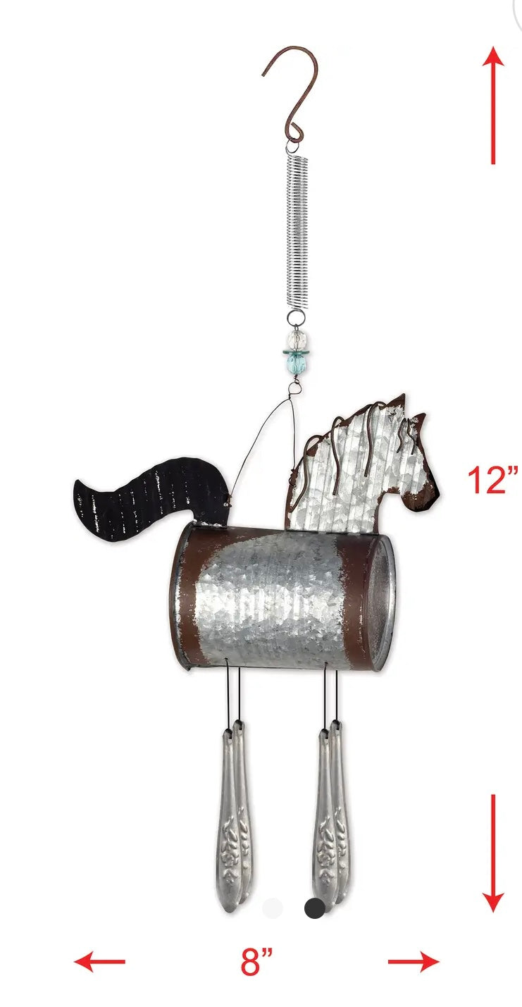 Tin Can Horse Wind Chime Spring Mount