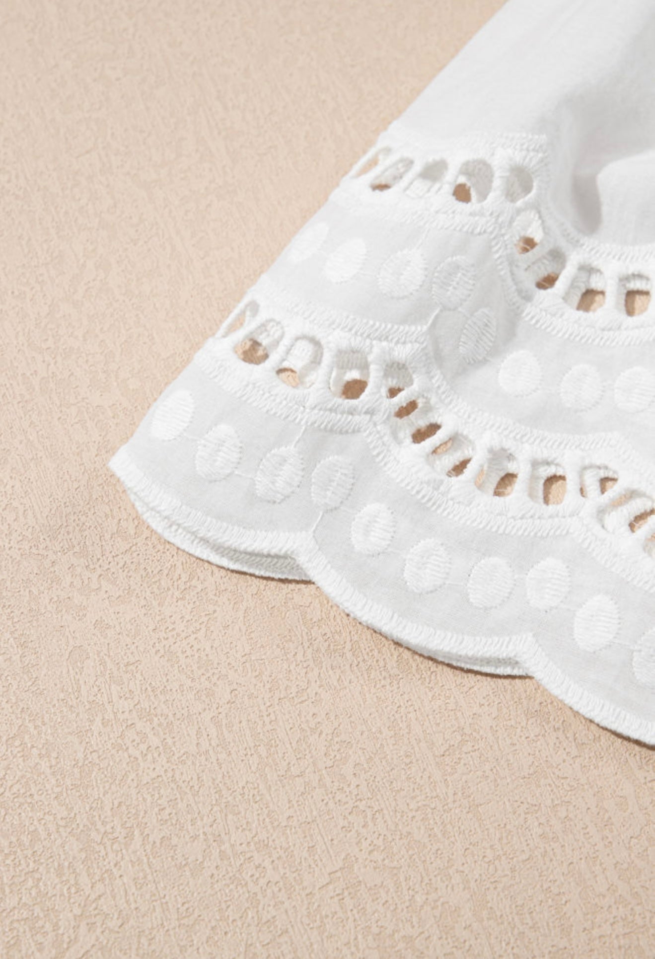 White Eyelet Ruffled Butterfly Sleeve Top