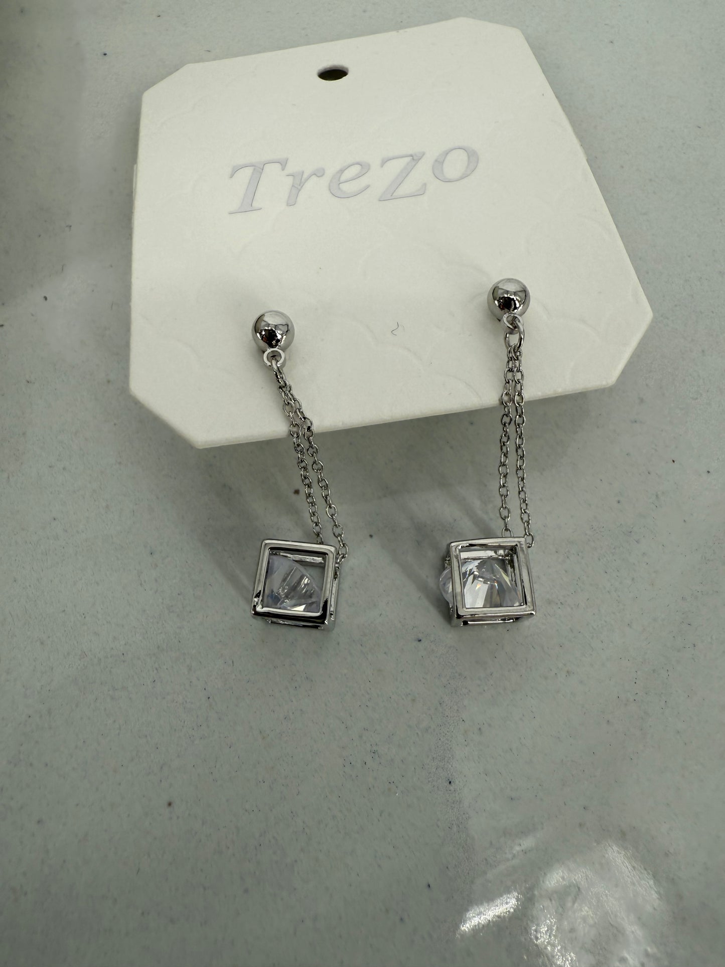 Trezo Silver Cube Crystal Earring