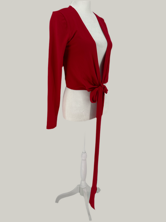 Red Wrap Around Crop Sweater Top