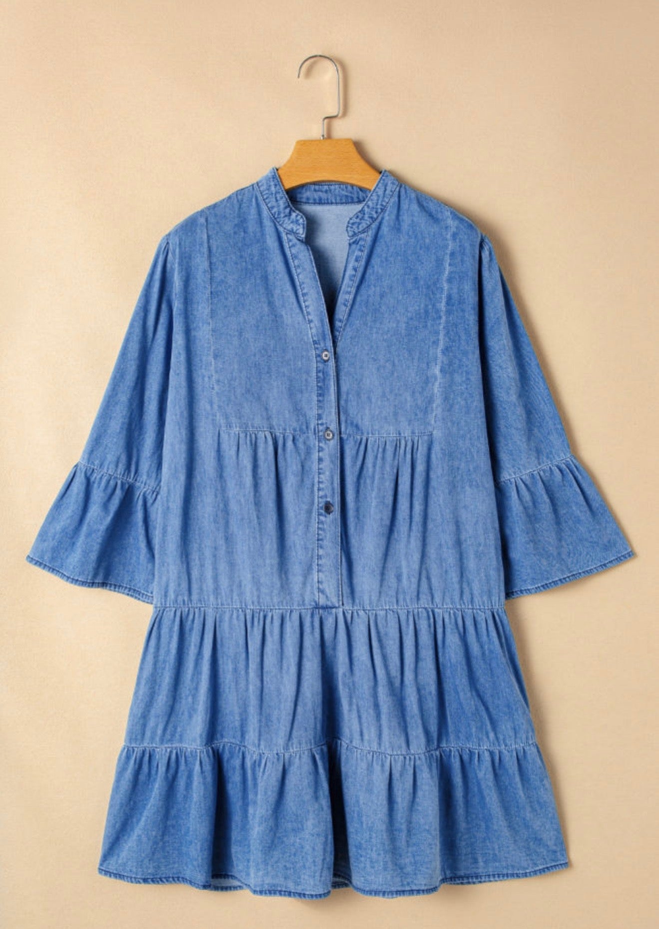 Blue Denim Bell Sleeve Dress