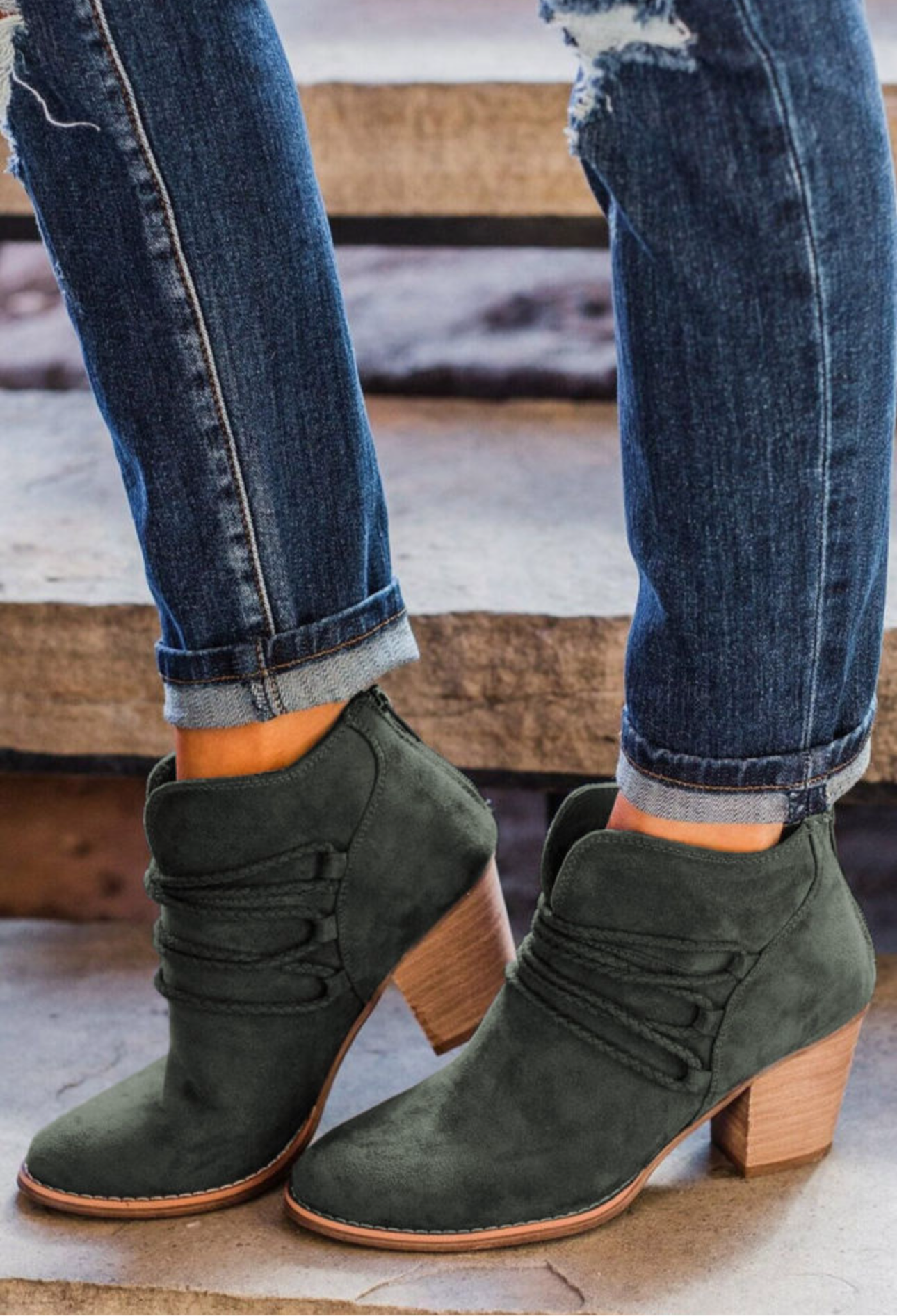 Dark Green brushed suede Booties