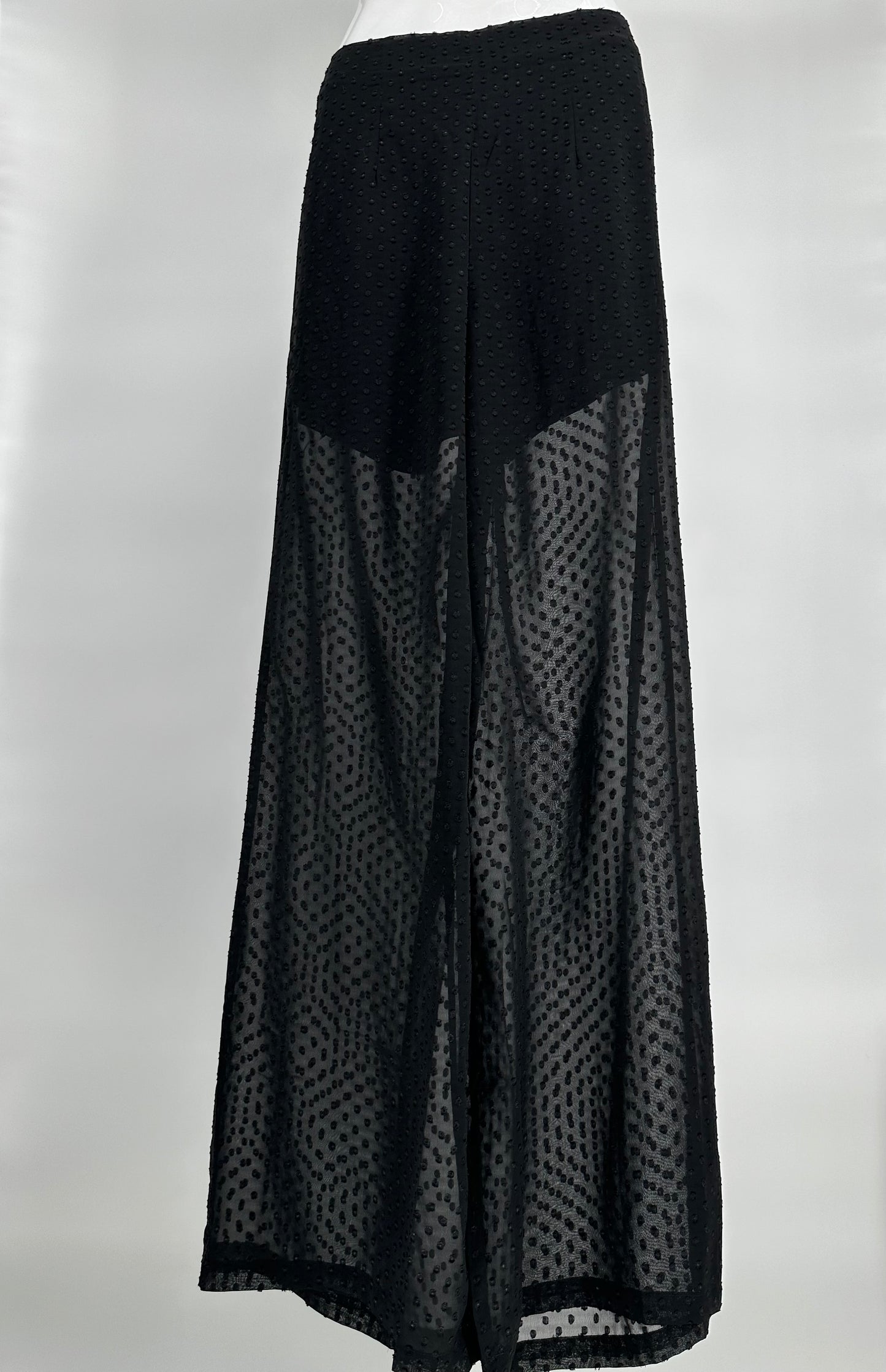 Black Swiss Dot Sheer Leg Pants